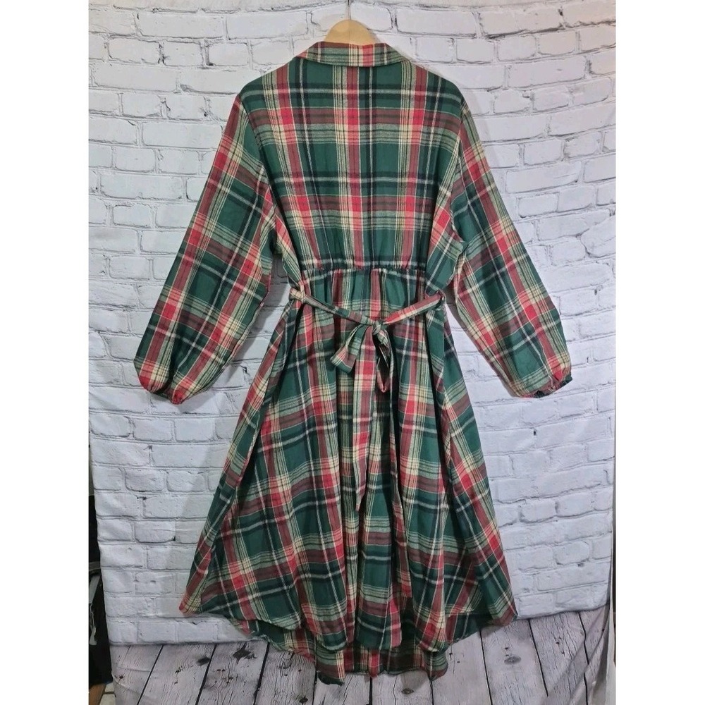 BloomChic Green Red Plaid Flannel‎ Button Front Shirt Dress Plus Sz 18-20 New - Picture 7 of 13